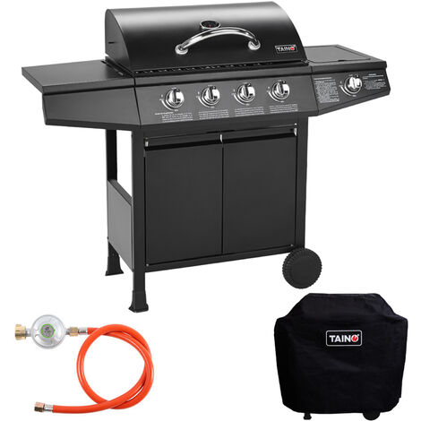 TAINO BASIC 4+1 Brenner Gasgrill Abdeckung Set Regler BBQ Grill Schwarz