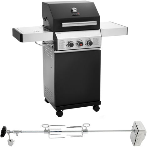 TAINO BLACK 2+1 + Drehspieß-Set Gasgrill mit Seitenbrenner Gasgrill 2 Brenner Matt Schwarz