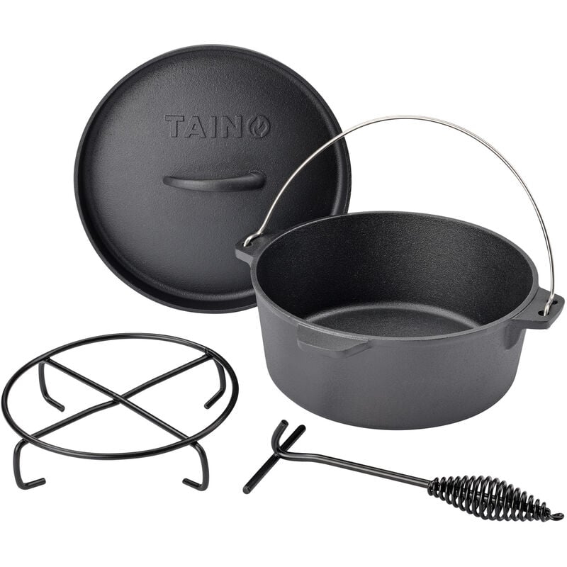 Dutch Oven 4L fonte ø 25cm marmite à feu couvercle lève-couvercle accessoires grill marmite - Taino