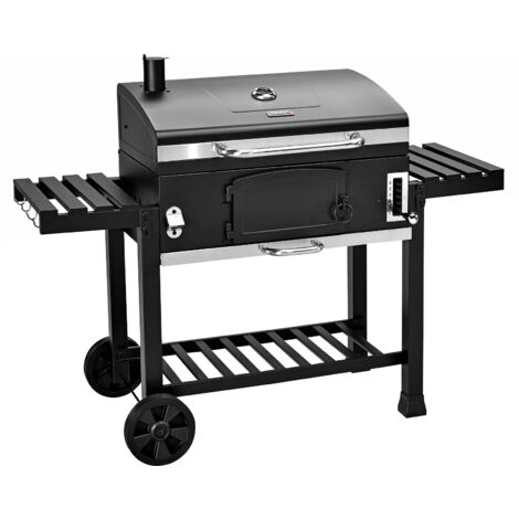 Taino – Fumoir barbecue au charbon de bois 142x46x111 cm – Grille fonte 42x72 cm – Cuve réglable 6 niveaux – Thermomètre intégré – Tables rabattables