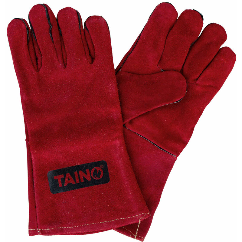 Taino - Gants pour barbecue Cuir Résistant à la chaleur avec doigts Taille universelle Rouge