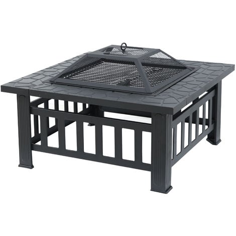 TAINO Parabole de feu angulaire avec fonction grill Protection contre le feu Jardin Outdoor Acier noir