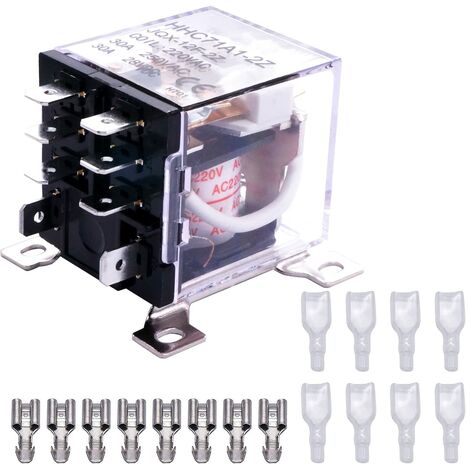 Taiss /Relè elettromagnetico JQX-12F 2Z AC 220V Bobina 8 Pin 30A DPDT 2NO 2NC Relè di Potenza, con terminale a filo LJQX-30/2Z AC220V