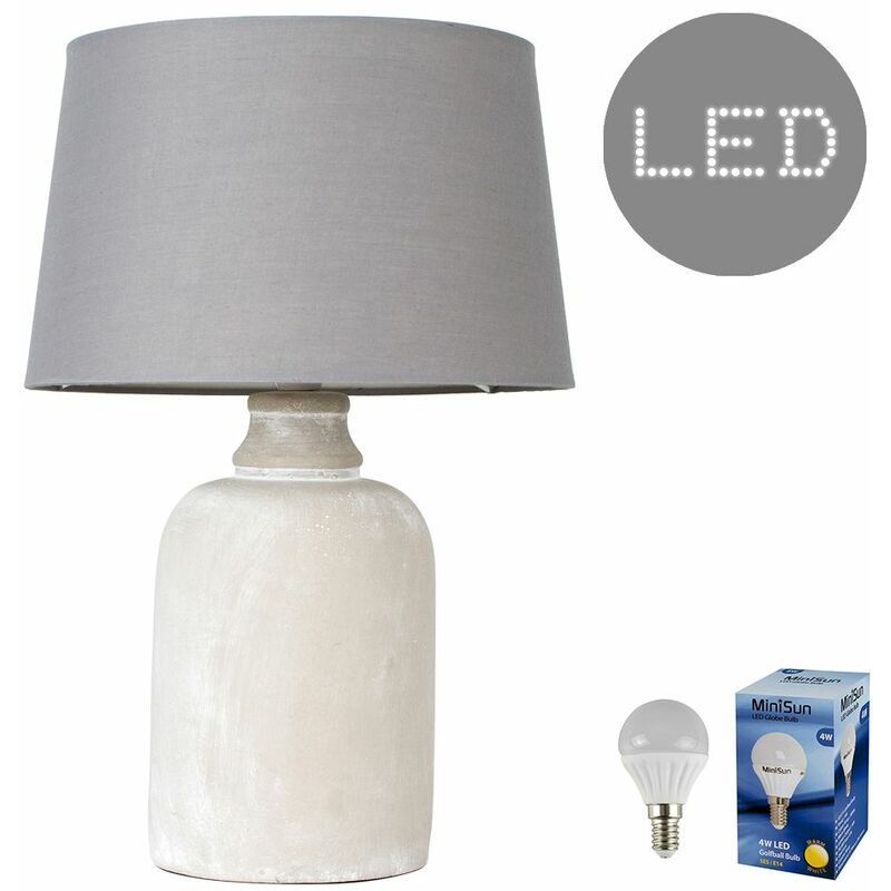 Cement Base Table Lamp Grey Light Shade - Add LED Bulb