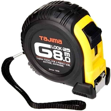 Tajima – Mètre ruban 8 m 25 mm G-Lock – Boîtier ABS résistant aux chocs – Crochet à trois rivets – Fixation magnétique