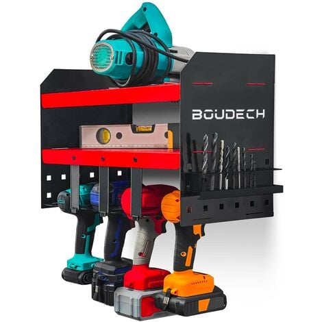 BOUDECH Taka - Werkzeugregal f�r die Garage aus Stahl. 2-Fach-Organizer f�r Elektrowerkzeuge. Wandhalterung f�r Bohrer, Bits und Schraubenzieher