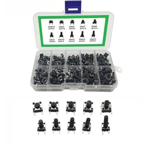 Taktiler Drucktaster, Sortimentsset mit taktilen Schaltern, 4-poliger Momenttaster, Mikro-Momenttaster, für Leiterplatten, 200er-Packung