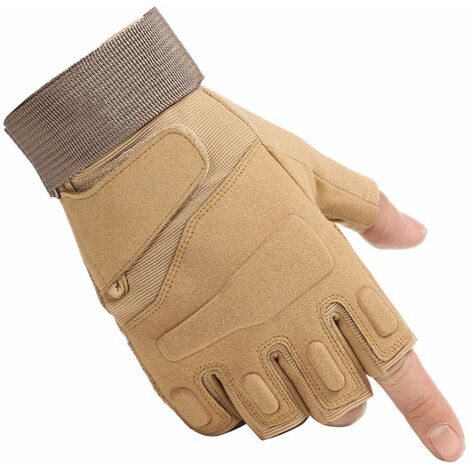 Taktische Handschuhe Männer Militär Halbfinger Hartgummi Fingerlose Knöchel Touchscreen Outdoor Sports Motorrad Radfahren Airsoft Gym (L) -Khaki,SOEKAVIA