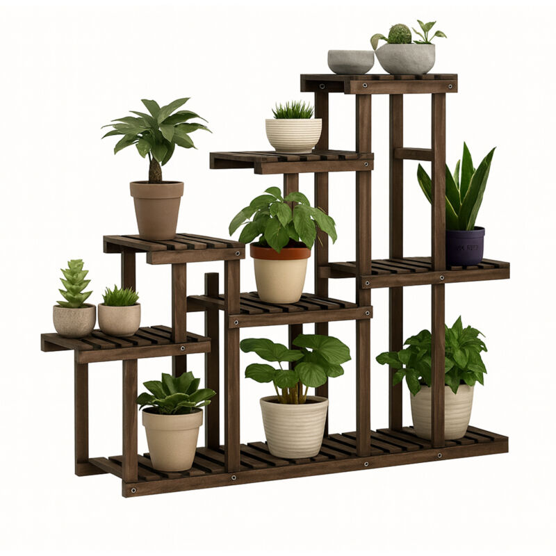 Frankystar - Takumi - Étagère à Plantes Jardinière 113x97x25 cm Porte-Pots d'Intérieur 9 Niveaux en Bois de Sapin