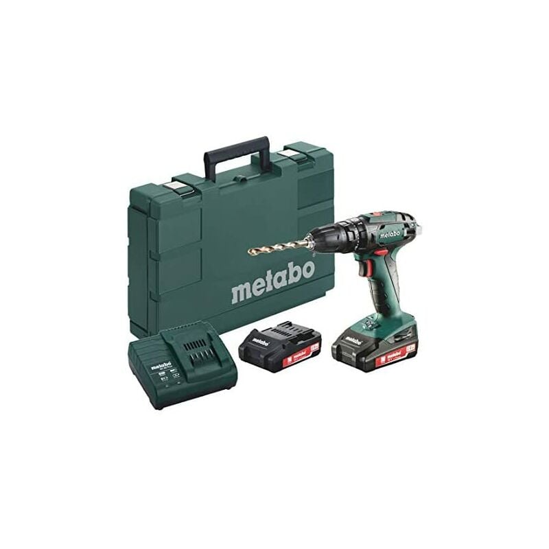 

Metabo 602245560 602245560-Taladro percutor a bateria 18V / 2X 2,0 Ah Li-Ion SB 18-portabrocas 10 mm con maletín, 18 V, Negro