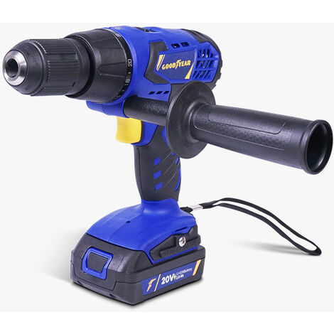 Taladro atornillador 20 V eléctrico bateria de litio sin cables con gatillo progresivo. Set de 7 puntas incluido - Goodyear