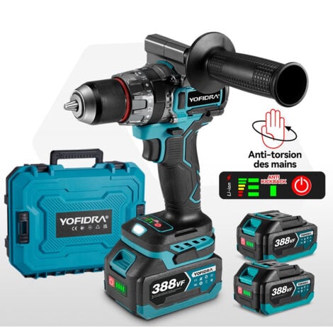 ONEVAN Taladro atornillador de impacto 18V 94 Nm - 20 velocidades regulables Taladro atornillador a batería Ø13 mm - Con 2 baterías