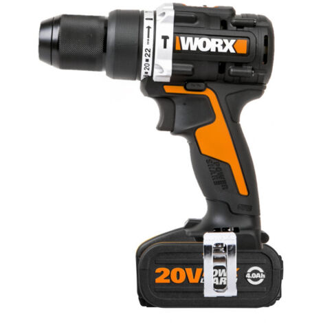Taladro atornillador de impacto sin escobillas Worx WX352.1 de 20 V, 60 Nm, portabrocas de 13 mm con 2 baterías de 4 Ah.