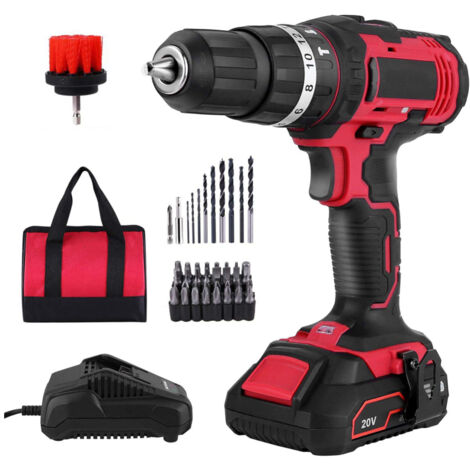 Taladro/atornillador inalámbrico de 20 V con 1 batería de iones de litio y cargador rápido de 1 hora (estándar europeo).
