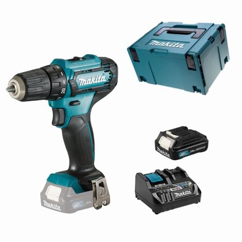 Taladro atornillador MAKITA DF333DZJ 12 V CXT Li-Ion Ø 10 mm + batería BL1021B 12V 2Ah + cargador DC18RE 12V/18V