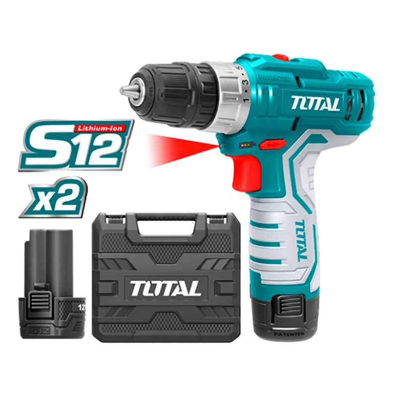 

Taladro batería Total TDLI1232 12V 20NM 2 Baterías + Cargador + Maletín