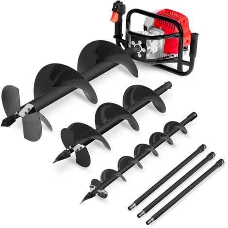 Taladro de tierra Ahoyador 75cc 5,2cv +3 brocas 10-20-30cm +3 alargos -GREENCUT