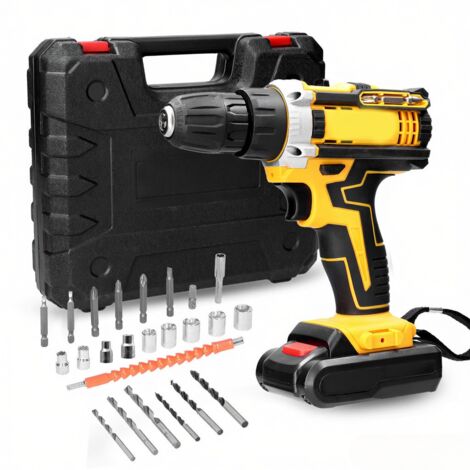 Taladro eléctrico inalámbrico de 21 V, motor con escobillas, 2 velocidades, 18 niveles de par ajustables, máquina perforadora