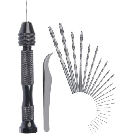 Taladro manual  Kit de brocas helicoidales ajustables  Juego de 25 mini brocas helicoidales para modelos de nogal, ámbar y olivo