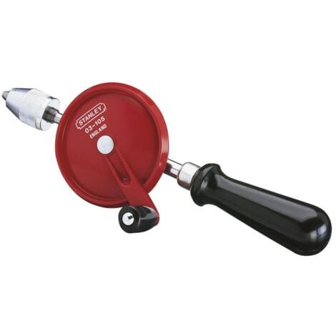 Taladro manual STANLEY 0-03-105 - Mandril de tres mordazas, rueda dentada de aluminio, incluye tres brocas de 8 mm, para mechas con vástago cuadrado.
