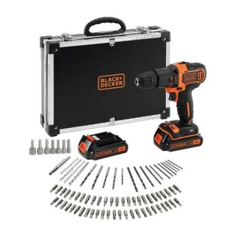 Taladro percutor 18 V + 2 baterías 1.5 Ah Li + 80 accesorios + maletín