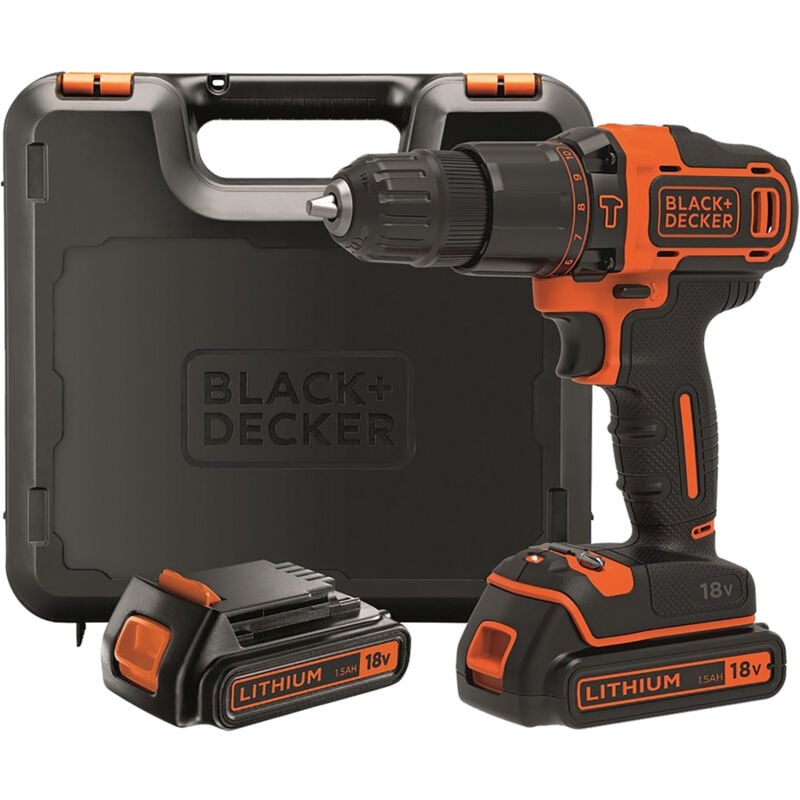 

BLACK+DECKER Taladro percutor 18V + cargador 400mA + 2 baterías + Maletín BDCHD18KB