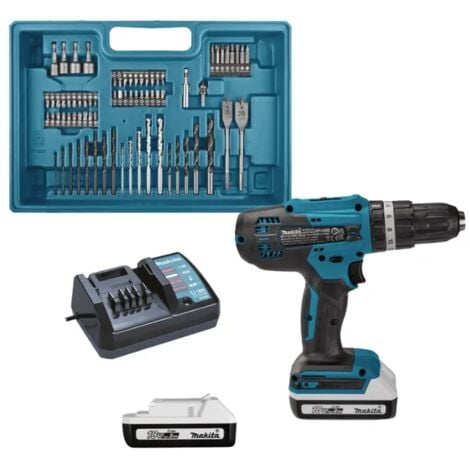 Taladro de impacto 18V 42Nm MAKITA 2 baterías BL1820G + cargador + 74 piezas - HP488DAEX1