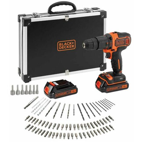 Taladro Percutor Black+Decker 18V + 80 Accesorios 2 Bat 1,5Ah con Caja BDCHD18BAFC-QW