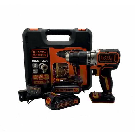 Taladro percutor Black+Decker BL188KB Sin escobillas - 18 V 2 bat. 1,5 Ah y maletín