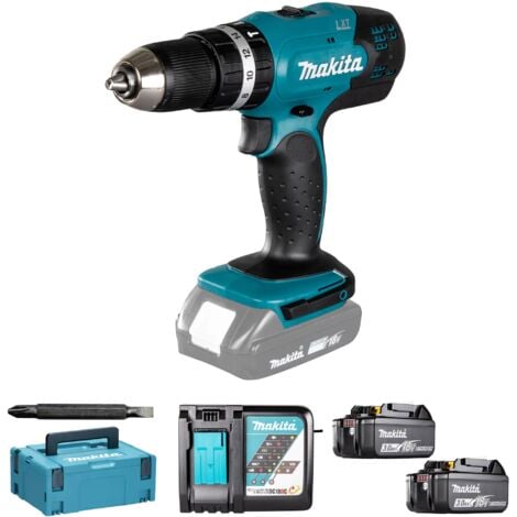 Taladro percutor Makita Batería recargable DHP453RFJ de 18 V y 3 Ah