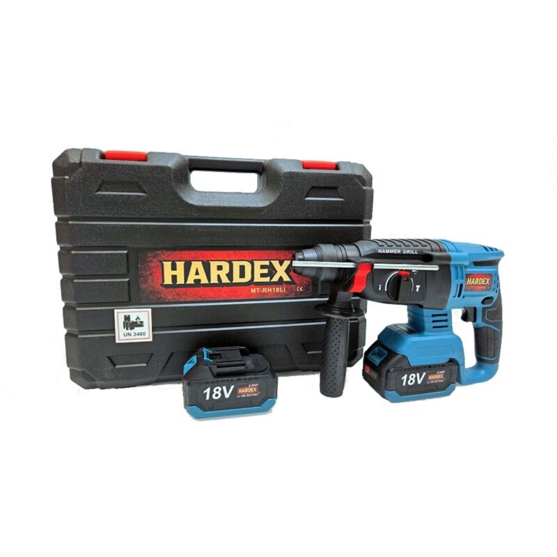 Taladro percutor sin escobillas HARDEX SDS+ de 26 mm con 2 baterías de 4,0 Ah