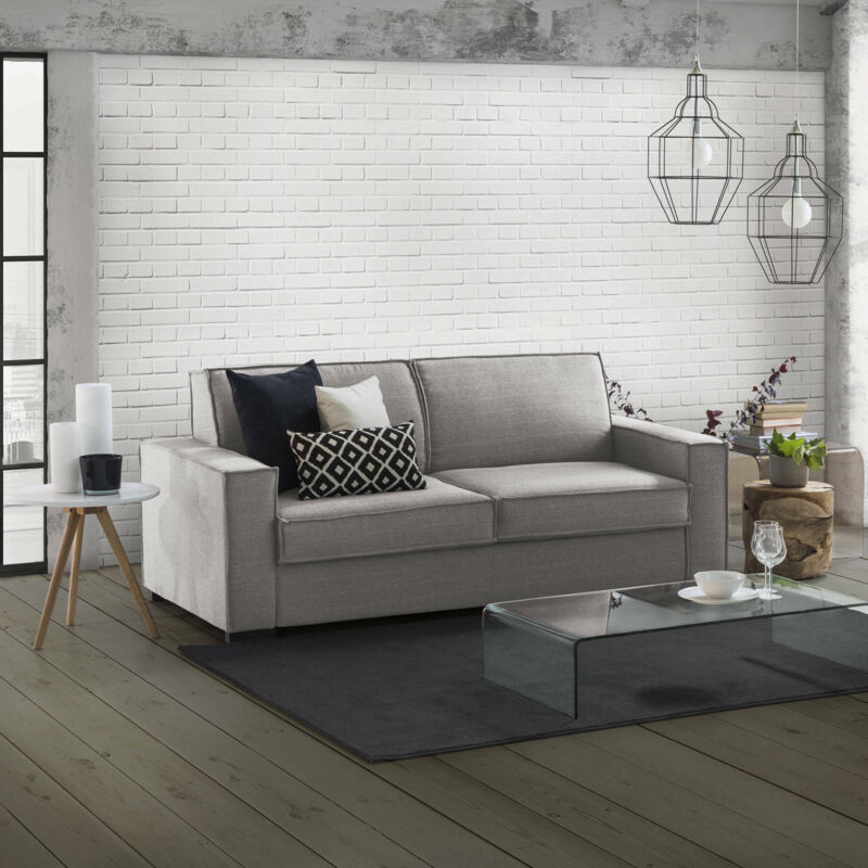 Schlafsofa Beatrice 2-Sitzer, Wohnzimmersofa, Made in Italy, Drehbare Öffnung mit Matratze und Netz inklusive, aus gepolstertem Stoff, mit schmalen