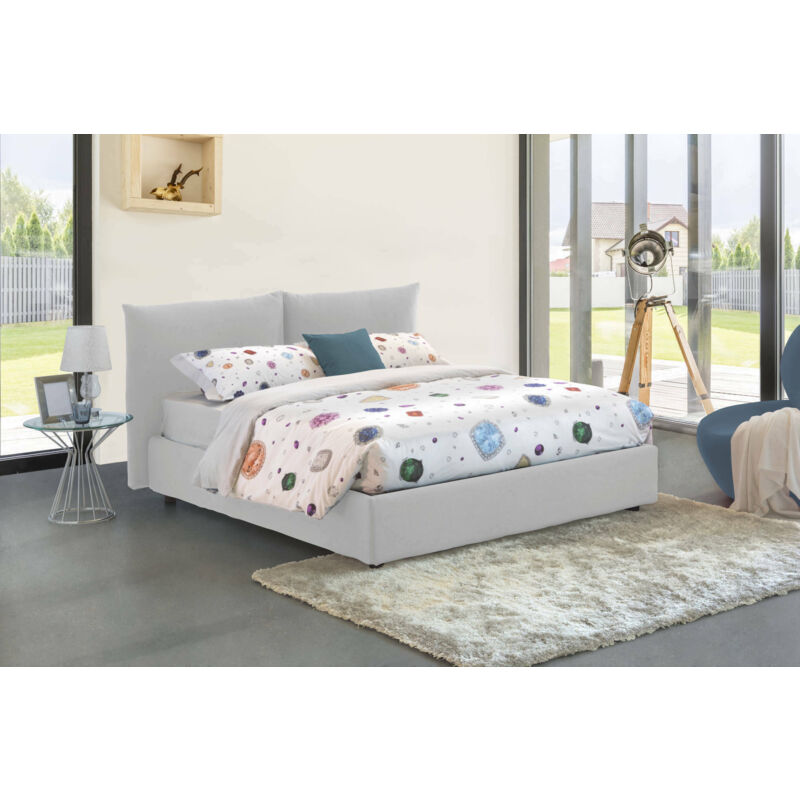 

Cama doble con funda extraíble Contenedor rosa Made in Italy Blanco, LONGITUD 190