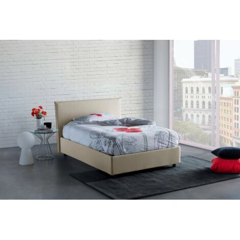 Talamo Italia Cama de plaza y media Asmara, Cama contenedor con revestimiento de tela, 100% Made in Italy, Apertura frontal, con colchón Cm 120x190 incluido, Beige, con embalaje reforzado