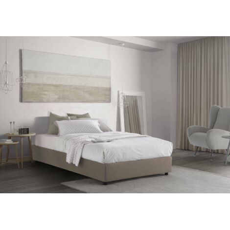 Talamo Italia Cama de plaza y media Nicole, Cama contenedor con revestimiento de tela, 100% Made in Italy, Apertura frontal, adecuado para colchón Cm 120x190, Tórtola, con embalaje reforzado