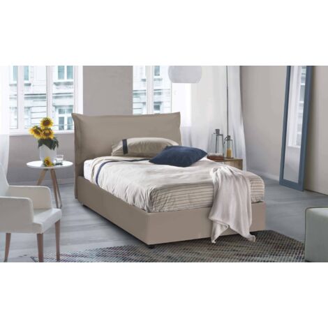 Talamo Italia Cama de plaza y media Olivia, Cama contenedor con tapizado en ecopiel, 100% Made in Italy, Apertura frontal, adecuado para colchón 120x200 cm, Tórtola, con embalaje reforzado