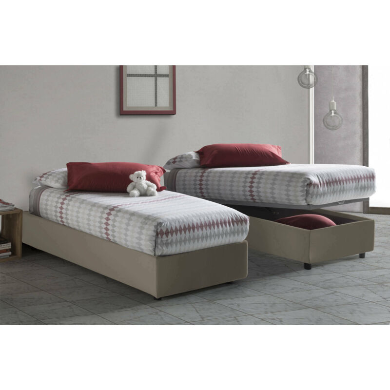 

Cama individual Silvia con contenedor, Made in Italy, en ecopiel, 80x190 cm, con apertura frontal, Taupe - Talamo Italia