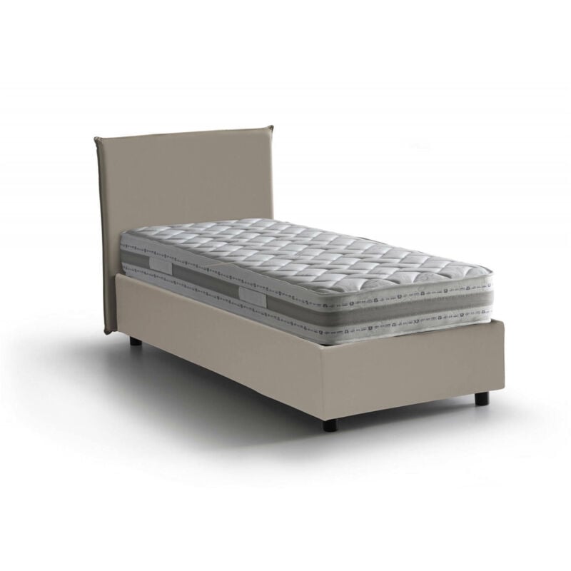 

Cama individual Anna con contenedor, Made in Italy, en ecopiel, 80x190 cm, con apertura lateral, Taupe, con colchón incluido - Talamo Italia