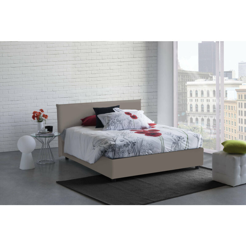 

Cama francesa Anna con contenedor, Made in Italy, en ecopiel, 140x190 cm, con apertura frontal, Taupe - Talamo Italia