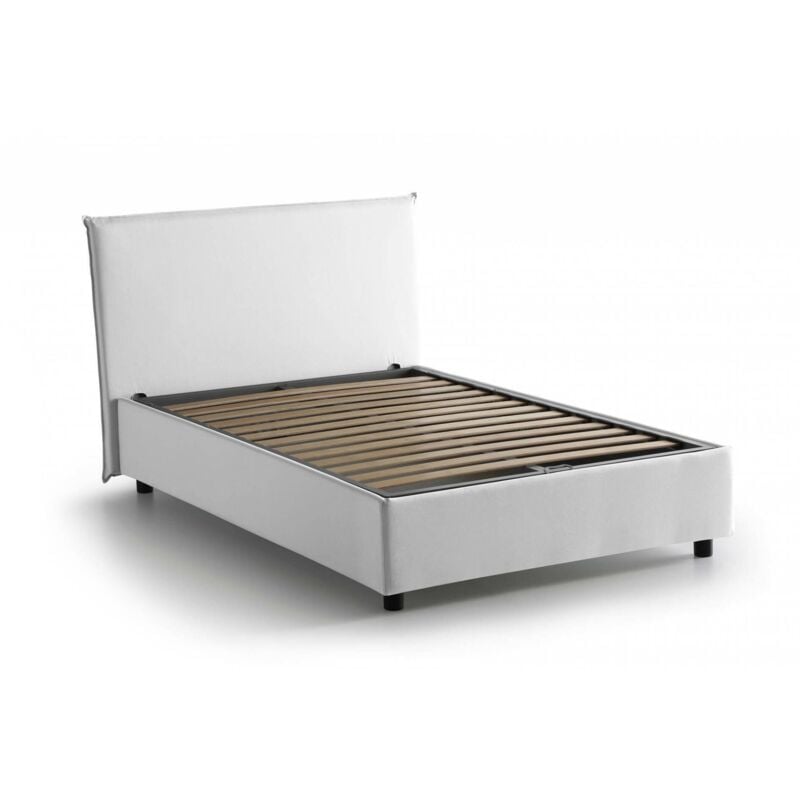 

Cama francesa Anna con contenedor, Made in Italy, en tela, 140x190 cm, con apertura frontal, Blanco - Talamo Italia