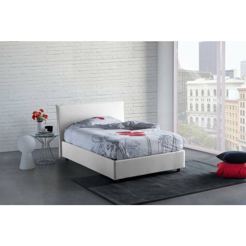 

Cama Anna individual y media con contenedor, Made in Italy, en tela, 120x200 cm, con apertura frontal, Blanco - Talamo Italia