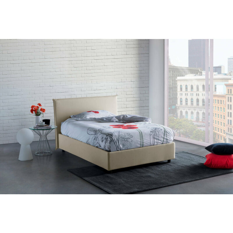 

Cama Anna individual y media con contenedor, Made in Italy, en tela, 120x200 cm, con apertura frontal, Crema - Talamo Italia