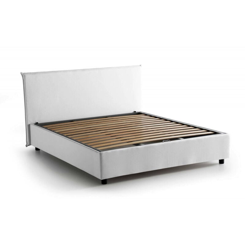 

Cama francesa Anna con contenedor, Made in Italy, en tela, 140x200 cm, con apertura frontal, Blanco - Talamo Italia
