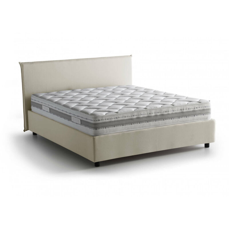 

Cama francesa Anna con contenedor, Made in Italy, en tela, 140x200 cm, con apertura frontal, Crema, con colchón incluido - Talamo Italia