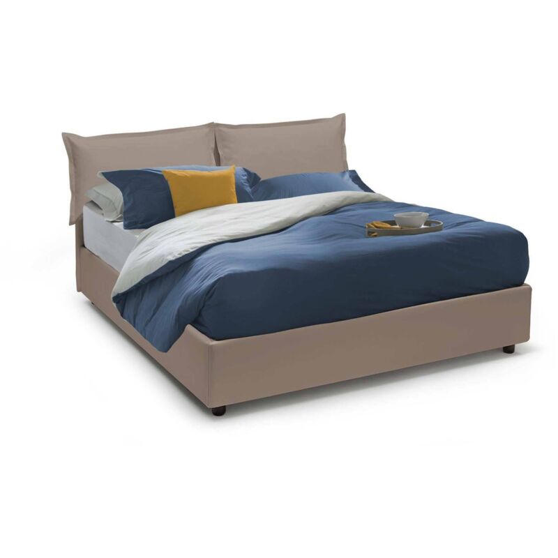 

Cama francesa Veronica con contenedor, Made in Italy, en ecopiel, 140x190 cm, con apertura frontal, Taupe - Talamo Italia