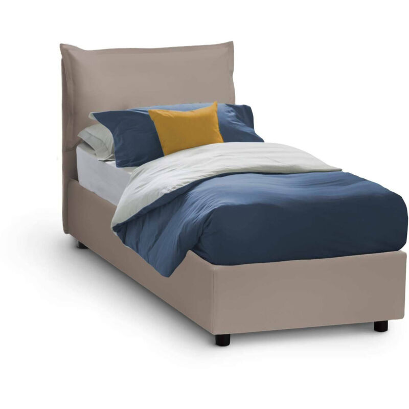 

Cama individual Veronica con contenedor, Made in Italy, en cuero ecológico, 80x200 cm, con apertura frontal, Taupe - Talamo Italia
