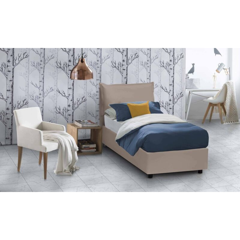 

Cama individual Veronica con contenedor, Made in Italy, en ecopiel, 80x200 cm, con abertura frontal, Taupe, con colchón incluido - Talamo Italia