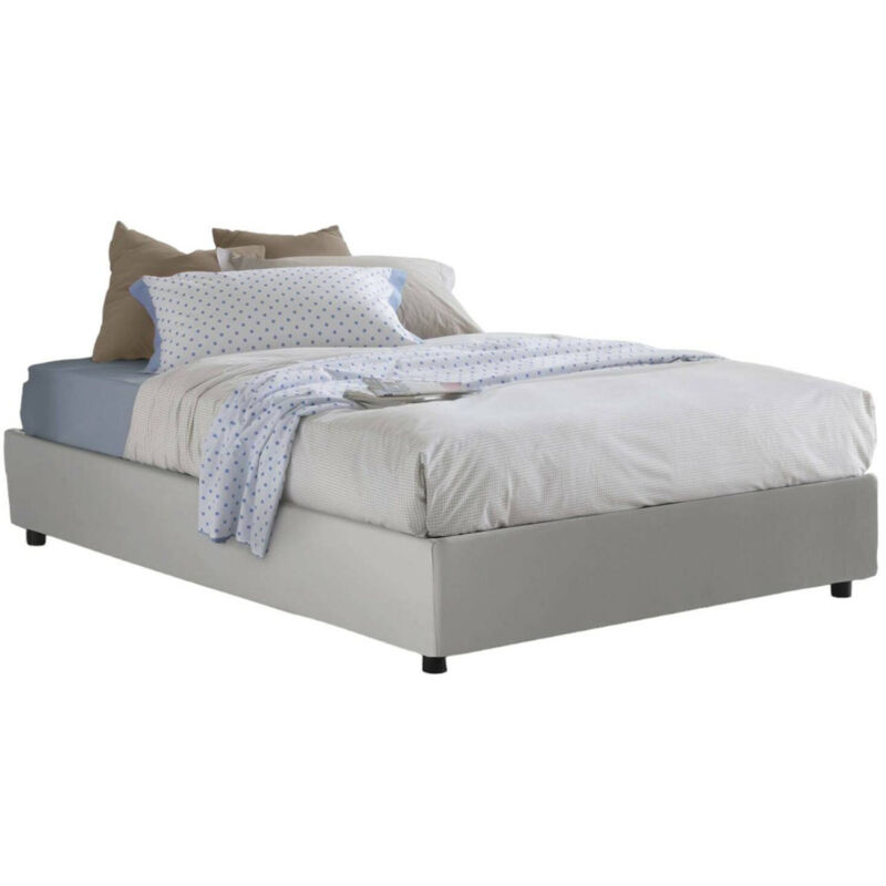 

Cama tamaño queen con contenedor Silvia, Made in Italy, en cuero ecológico, 120x200 cm, con apertura frontal, Blanco - Talamo Italia