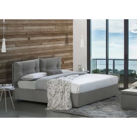 Talamo Italia Cama individual Albina, Cama contenedor con revestimiento de tela, 100% Made in Italy, Apertura frontal, con colchón 80x190 cm incluido, Gris, con embalaje reforzado