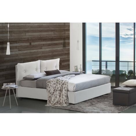 Talamo Italia Cama individual Amanda, Cama contenedor con tapizado en ecopiel, 100% Made in Italy, Apertura lateral, con colchón Cm 80x190 incluido, Blanco, con embalaje reforzado